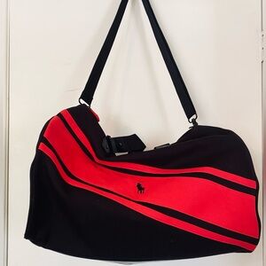 Polo Sport Ralph Lauren Canvas Duffel Travel Bag Luggage Red Black EUC